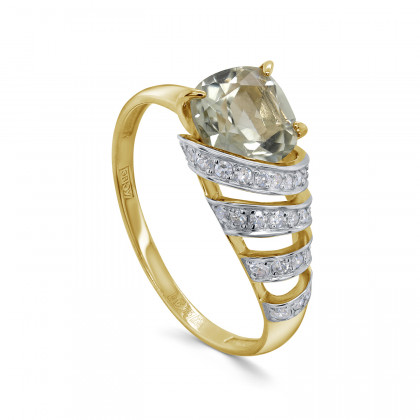 Кольцо из золота с празиолитом и бриллиантом